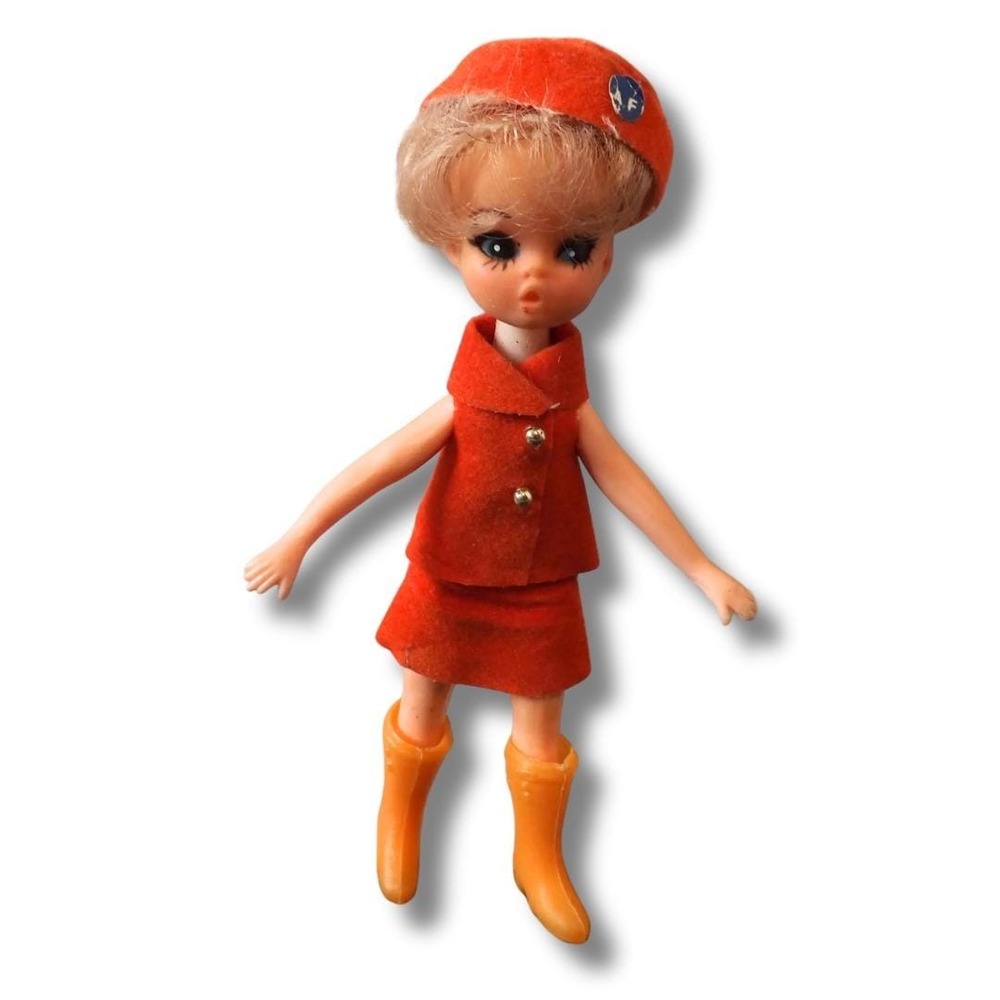 Vintage 1960s Air France Flight Attendant Doll – Mod Stewardess Souvenir Toy